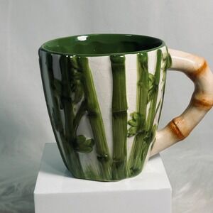 Pier 1 Imports Bamboo Surprise Panda Mug Hand Painted Dolomite Green White